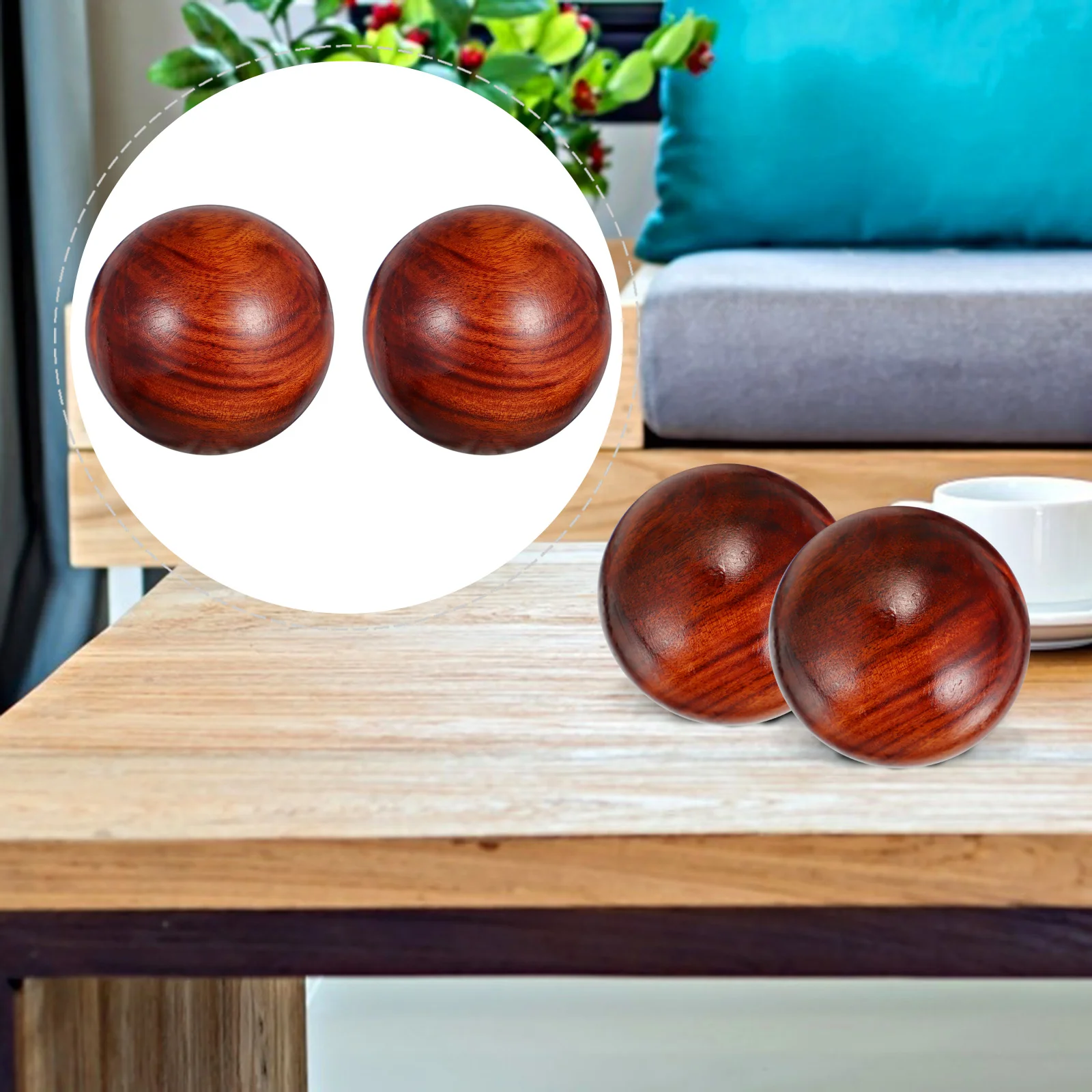 2 Pcs Huanghua Pear Carving Crafts Massage Ball Acupoint Rosewood Hand Exercise