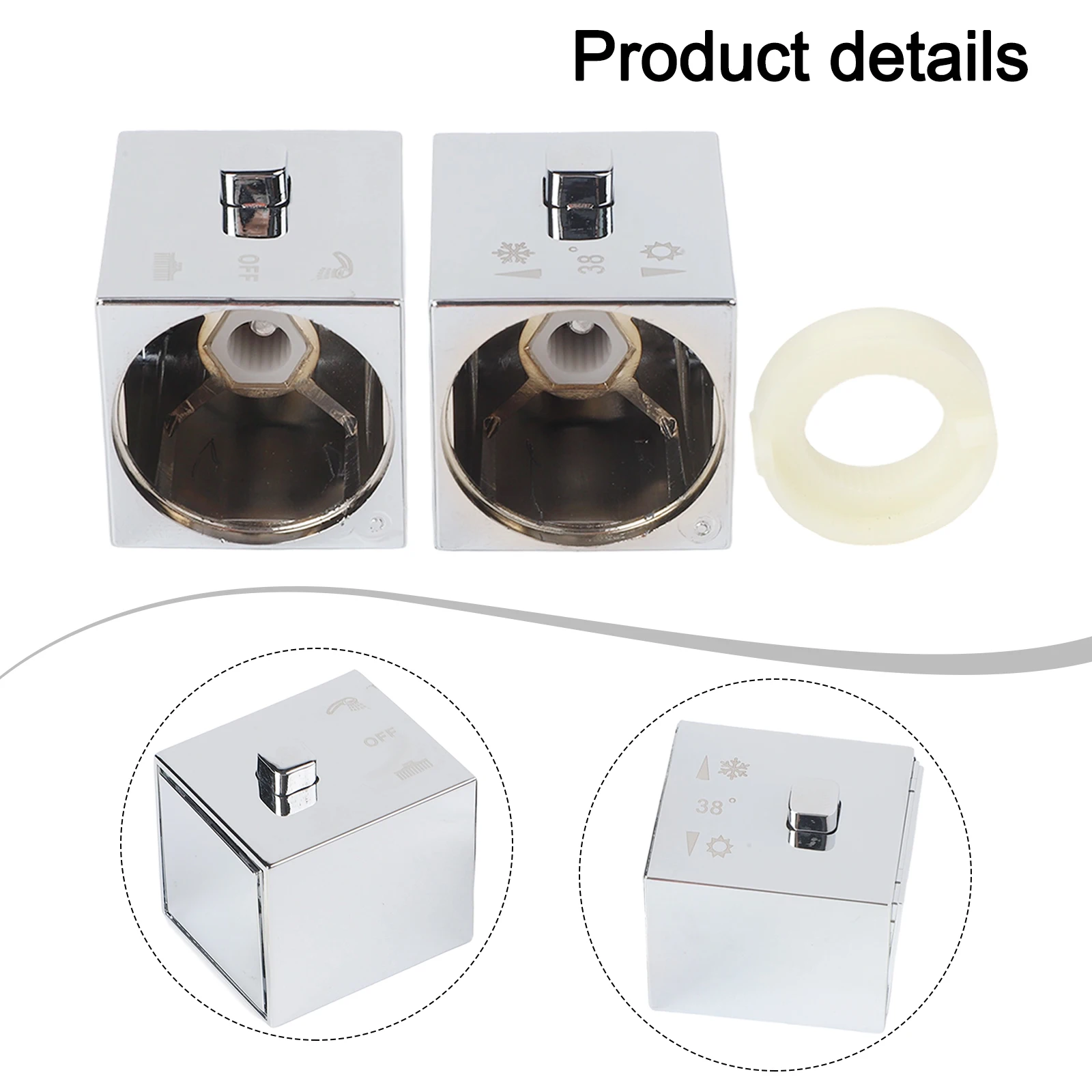 1 Pair Square Shower Temperature Control Handle Knobs for SMA Thermostatic Mixer with Chrome Finish and Grub Screw