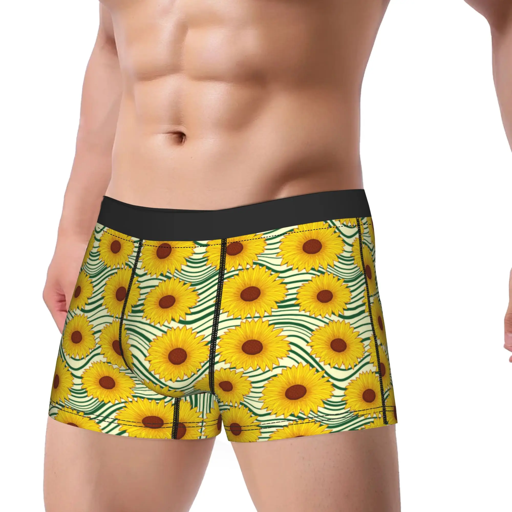 Sunflower Print Shorts Briefs  Underwear Quality Men Sexy Soft Boxer Shorts Custom Oversize Underpants