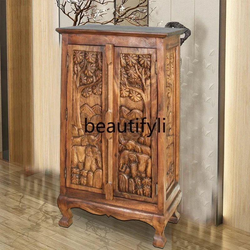 South East Asia solid wood carving flower entrance Thai living room hotel clubhouse decoration locker storage cabinetEsmt163