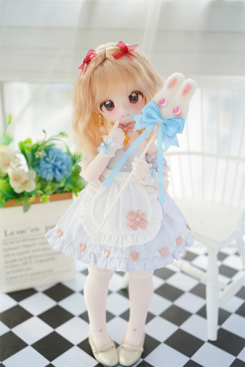 BJD Doll Girls Cute Wig 1/6 1/4 1/3 Milk Silk Natural Butterfly Knot Cute Toy Shoulder-Length Hair Wig Doll Accessories(no doll)
