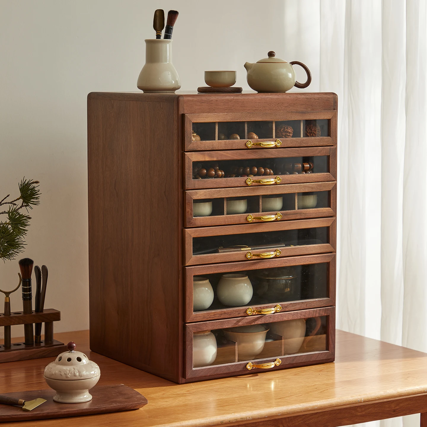 

Black Walnut Solid Wood Drawer Dental Cabinet Desktop G Brand Tea Set Wenplay Bracelet Storage Jewelry Storage Box Large Capacit