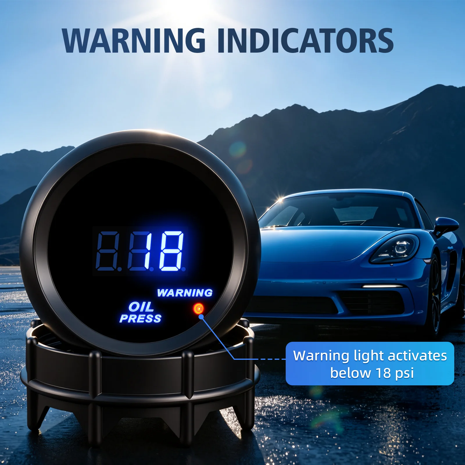 Racing Car NPT 1/8 Oil Fuel Pressure Gauge 0-150PSI 2In 52mm Oil Press Meter Instrument Blue led with Oil Press Sensors 12.0V