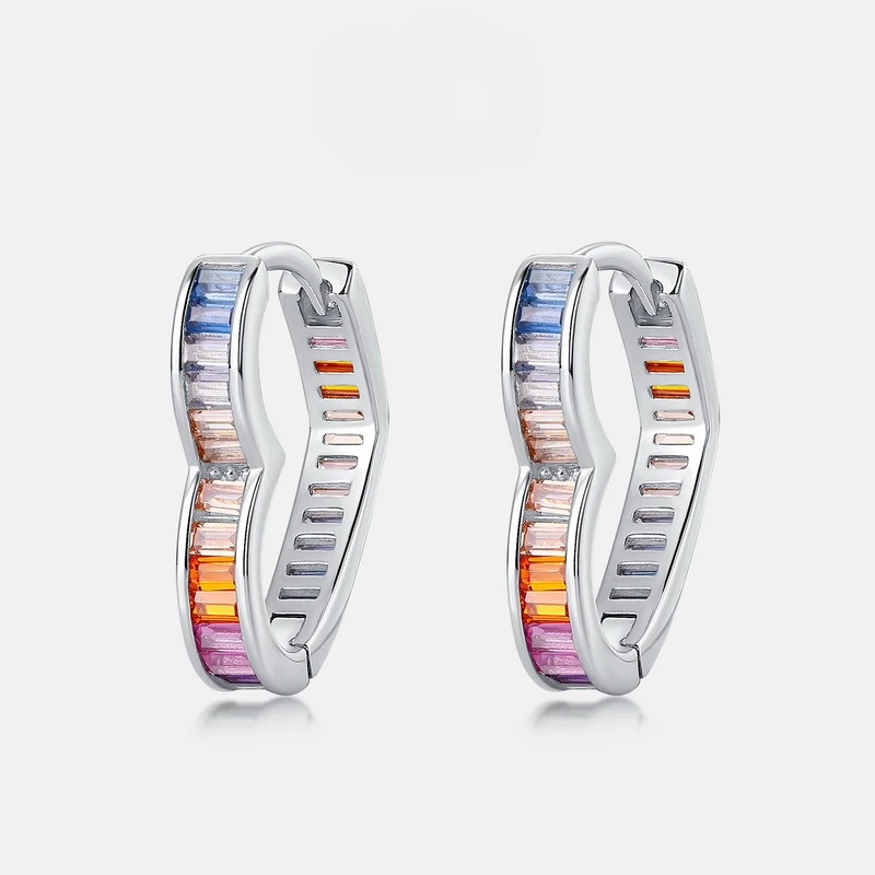 

30/5000 New dopamine-colored zirconia love earrings female S925 silver inlaid multi-color treasure