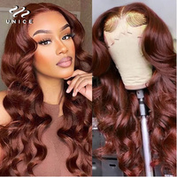 UNice Reddish Brown Body Wave 7X5 Lace Closure Wigs Pre Cut Pre Bleached Glueless Wig Human Hair Wigs Ready To Wear 150% Density