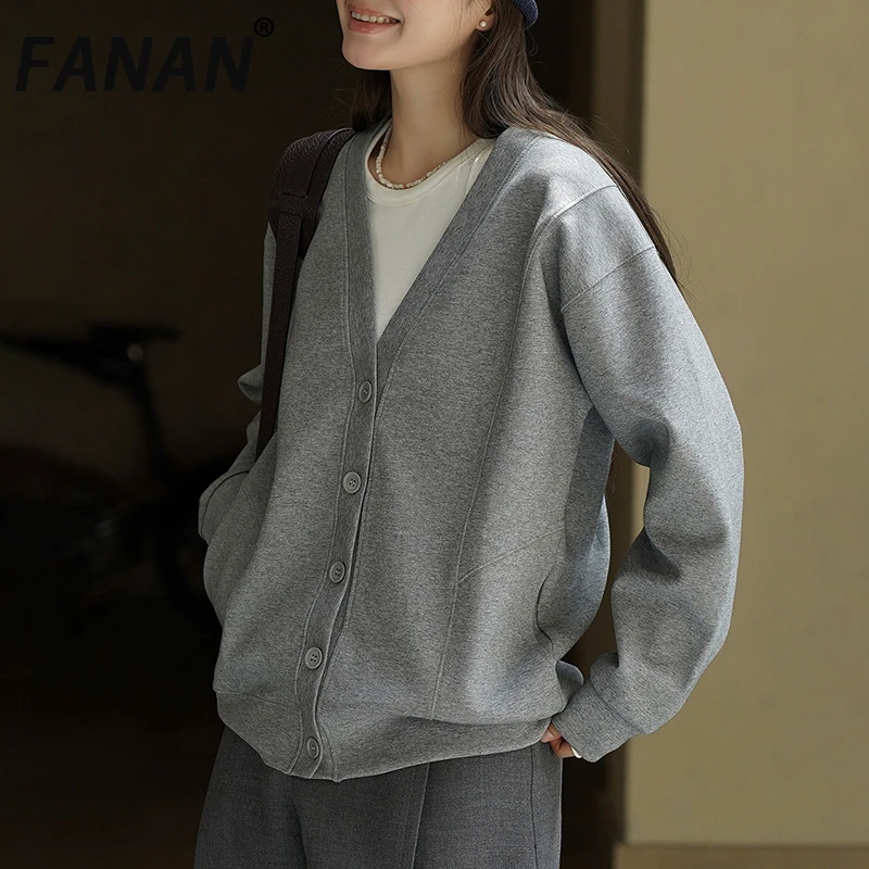 

FANAN Fashion Knitting Cardigan Sweater For Women V Neck Single Breasted Office Lady Minimalism Coats Female 2025 Autumn New
