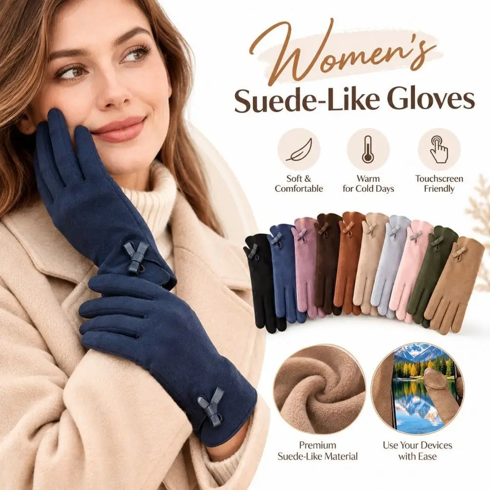 Fashion Suede-Like Winter Gloves Warm Wind Resistant Riding Gloves Touchscreen Windproof Full Finger Gloves Outdoor