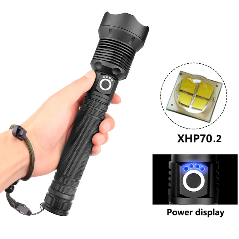 90000 Lumens Powerful Led Flashlights Rechargeable Zoom Tactical Super Bright Flashlight XHP50 XHP70 Torch 18650 26650 Battery
