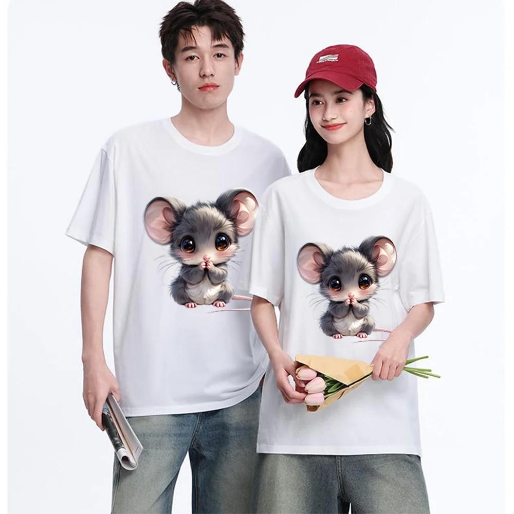 Cute Gray Mouse Printed T Shirt Breathable Fabric S-XXL Personalized Custom Casual Short Sleeve Tee Aesthetic Graphic Top Unisex
