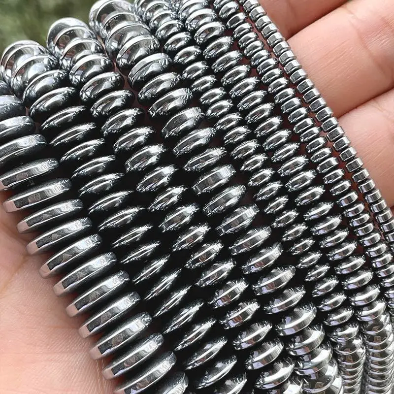 Silver Flat Disc Gasket Saucer Hematite Spacer Beads Stone for DIY Craft Charm Necklace Bracelet Accessories Jewelry Making 15\