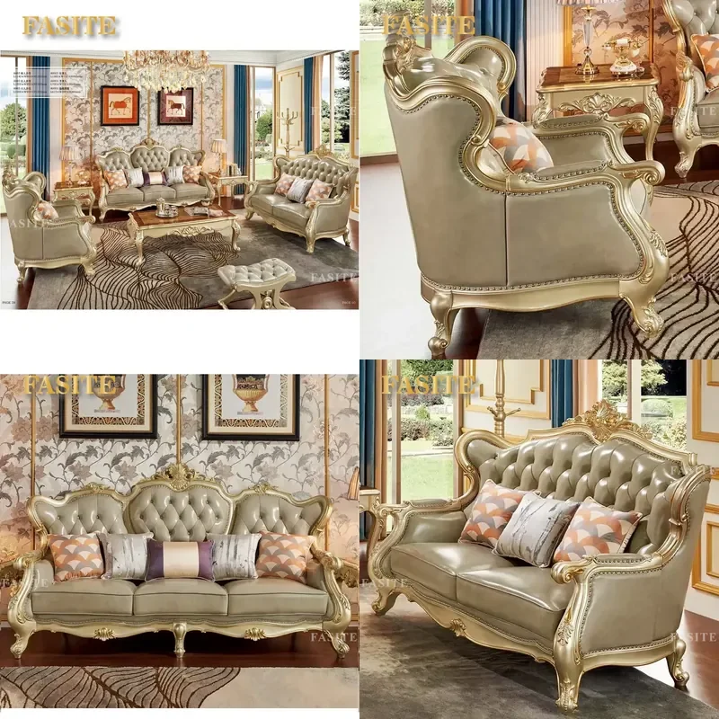 For French Provincial Louis Style Antique Sofa Set Luxury Living Room Furniture Wholesale