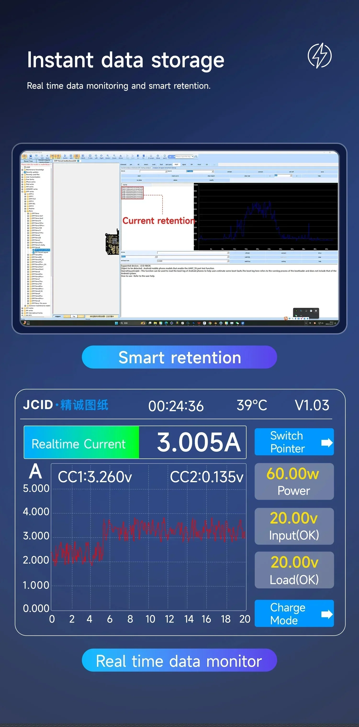 JC iBooter Analyzer Precision Fault Date Diagnosis Boot Voltage Real-time Pointer Display for MacBook 2008-2024 Repair Tool