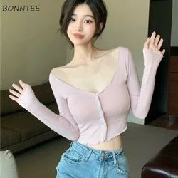 Knitted Cardigan Women Hotsweet Crop Slim All-match Ulzzang Soft Tender Casual Spring Fashion V-neck Girls Streetwear Clothes