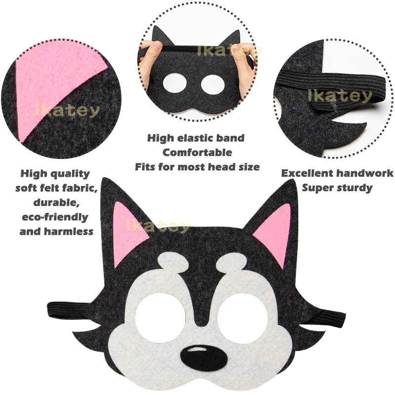 12 Pcs Felt Toy Masks for Kids Cat Puppy Costume Dress Up Birthday Party Pretend Play Cosplay Accessories Christmas Favor Gifts