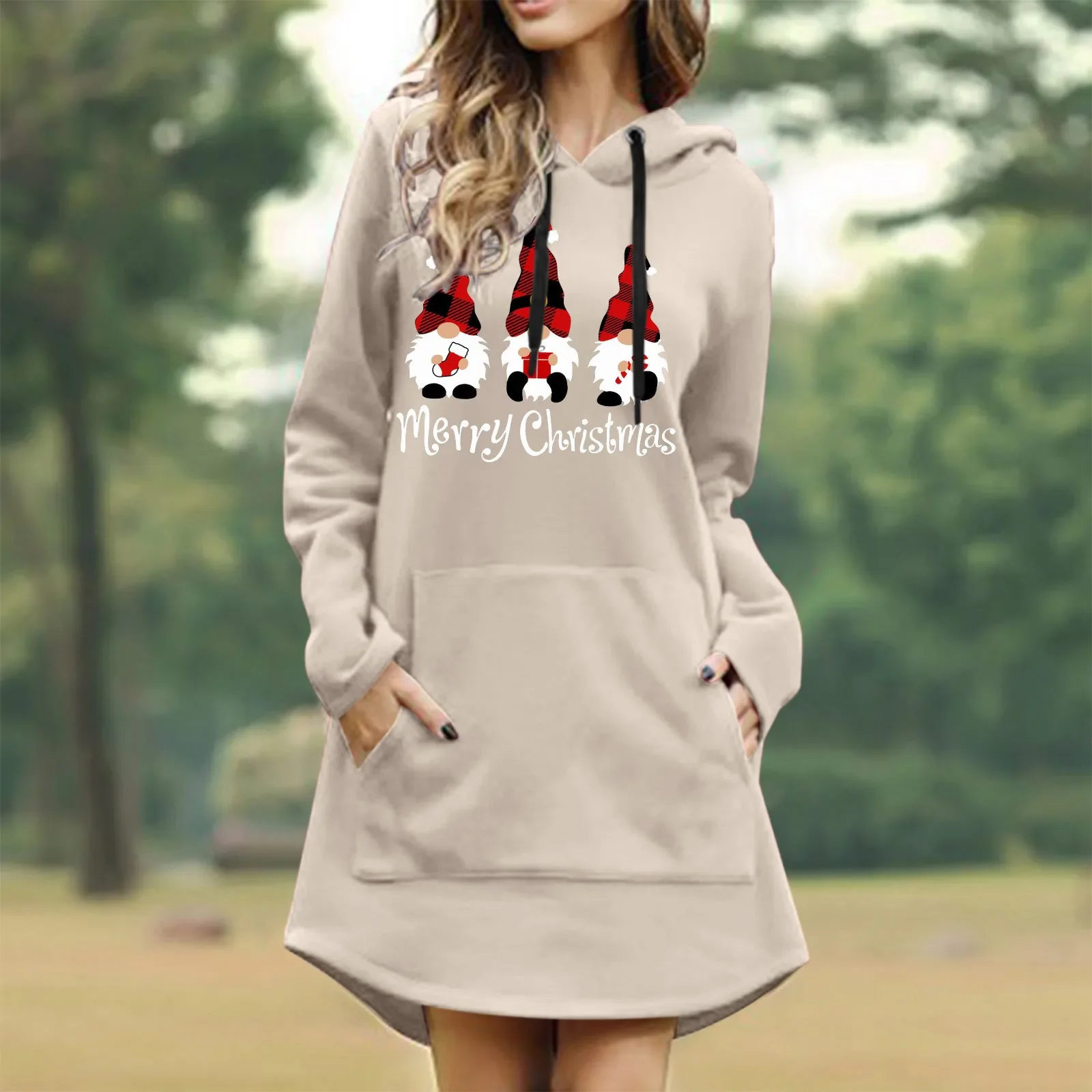 

2023 Autumn Fashion Women's Dress Casual O-neck Loose Christmas Print Elegant Sweatshirt Dress Female Winter Warm Ladies Clothes