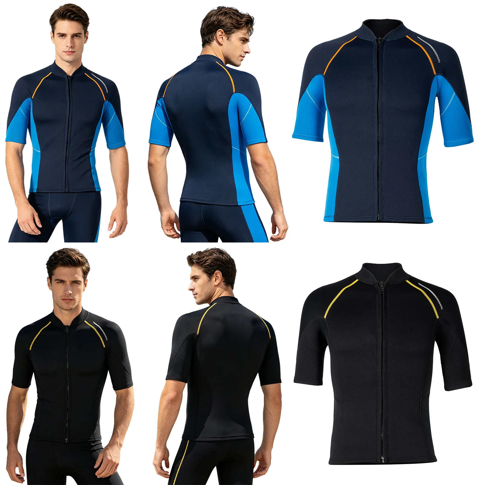 Herren-Rashguard-Badeanzug-Oberteile, kurze Ärmel, Frontreißverschluss, Neoprenanzug-Oberteil, 1,5 mm Neopren, Badeoberteile, Schwimmen, Tauchen, Surfen, Schnorcheln – Detail 3