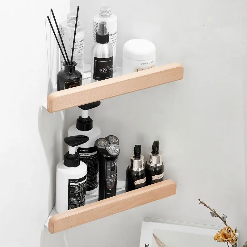 Corner Shelf Wall Mount  Wood+Aluminium Floating Shelves Displays Storage Rack Home Decor for Living Room Bedroom Bathroom Kitch