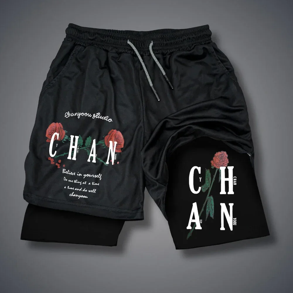 

American Double-layer Basketball Shorts, Men's and Women's Sports Pants, Fake Two Pieces, Double-layer Running Sports9