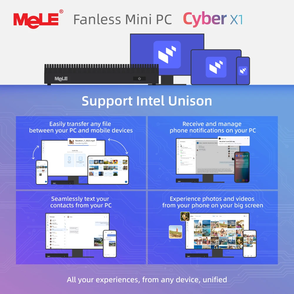 MeLE Fanless Mini PC N150 8GB DDR4 128GB,Industrial Grade Micro Computer Cyber X1,Dual HDMI,4K Display,USB 3.2,USB C,WiFi5 BT5.1