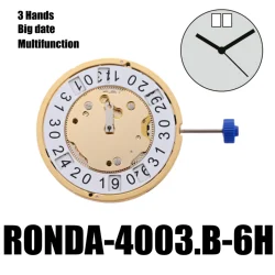 4003B Movement Ronda 4003.B Movement Multifunction Quartz Watch Movement Date At 6H/12H 3 hands Big date Size: 12½''', 28.00 mm