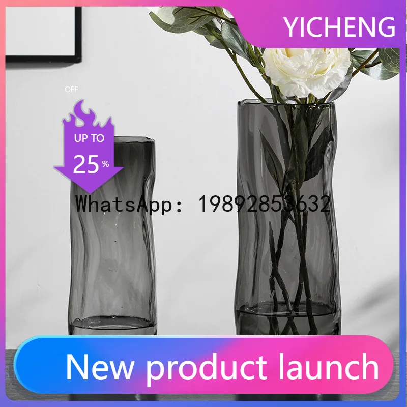 

Creativity Glass Vase Transparent Fold Lines Cylindrical Hydroponic Flower Arrangement Accessories Home Decoration Flower Vase