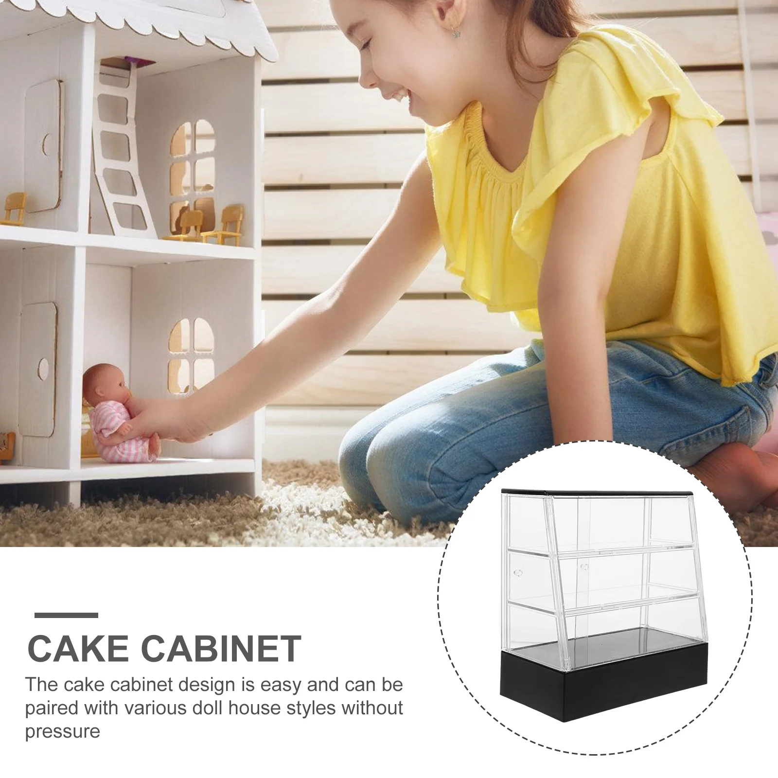 Dollhouse Cake Cabinet Kitchen Scenes Decor Desk Accessory Sliding Door Model Plastic Mini Cupboard