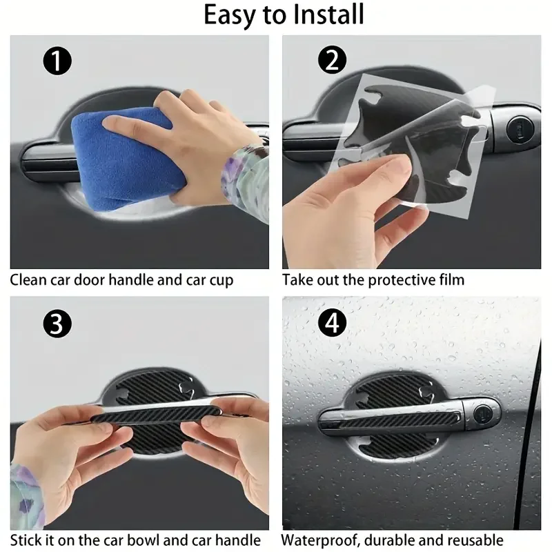 Car Door Handle Bowl Scratch Protective Stickers Carbon Fiber Protector Cars Sticker Car Handle Anti-collision Protection Strip