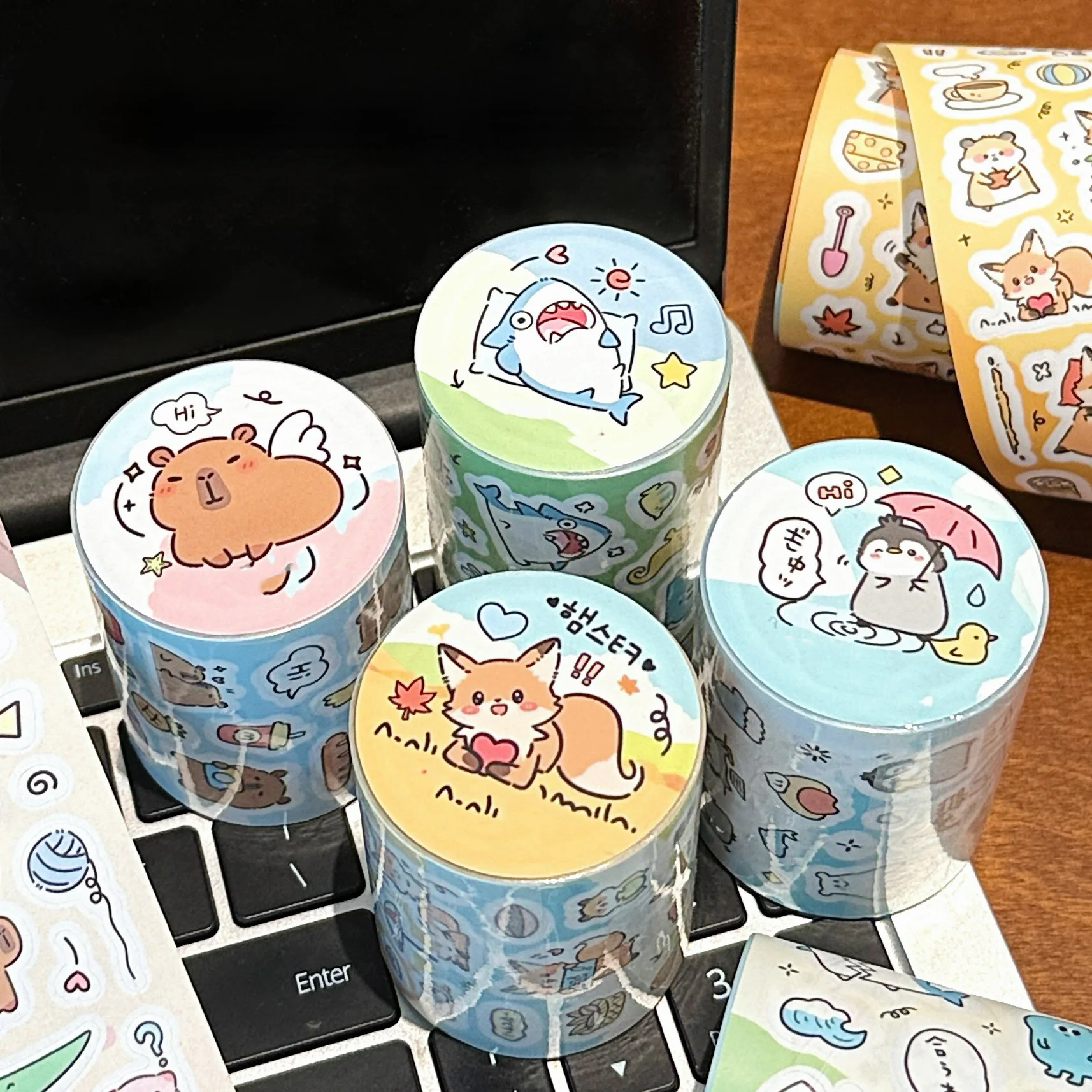 1/4 Rolls Cute Animal Tape Stickers Cute Pet Handbooks Gooka Decorative Stickers Material Stickers