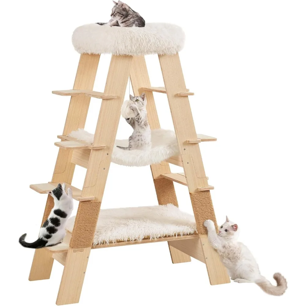 

unipaws Pyramid Cat Tree - 5-Level Wooden Ladder Climbing Tower with Cozy Hammock for Kittens & Indoor Cats