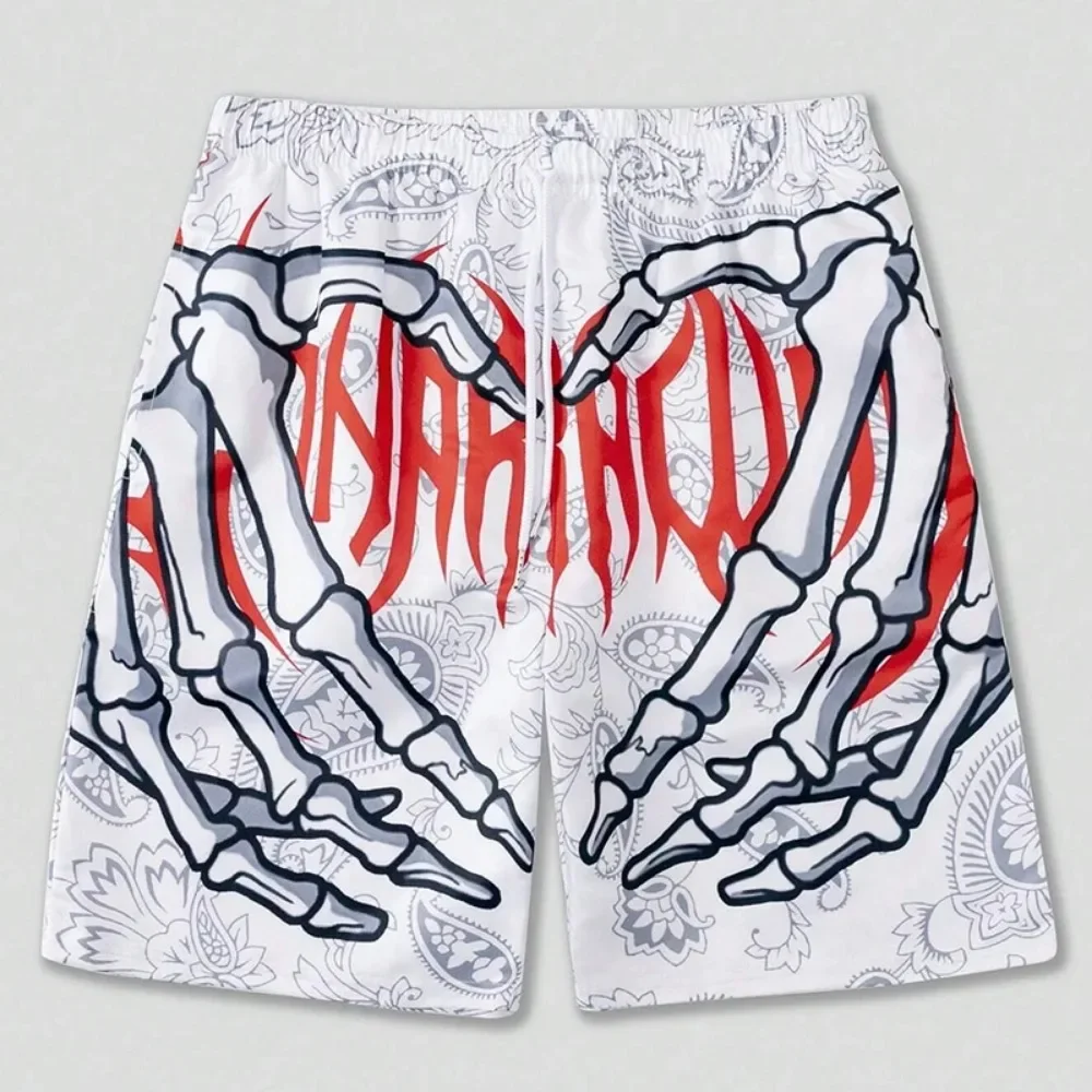 Harajuku Skull Hand Element 3DPrint Men's Loose Large-sized Shorts Outdoor Street Breath Quick-dry Vacation Beach Surfing Shorts