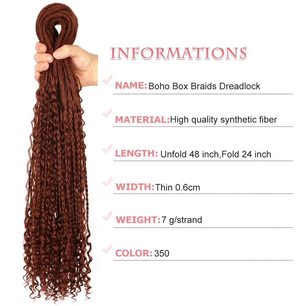 Dairess Double Ended Dreadlocks Synthetic Boho Dreadlocks 24 Inch Handmade Soft Reggae Hair Hippie Style Boho Dreads Extensions