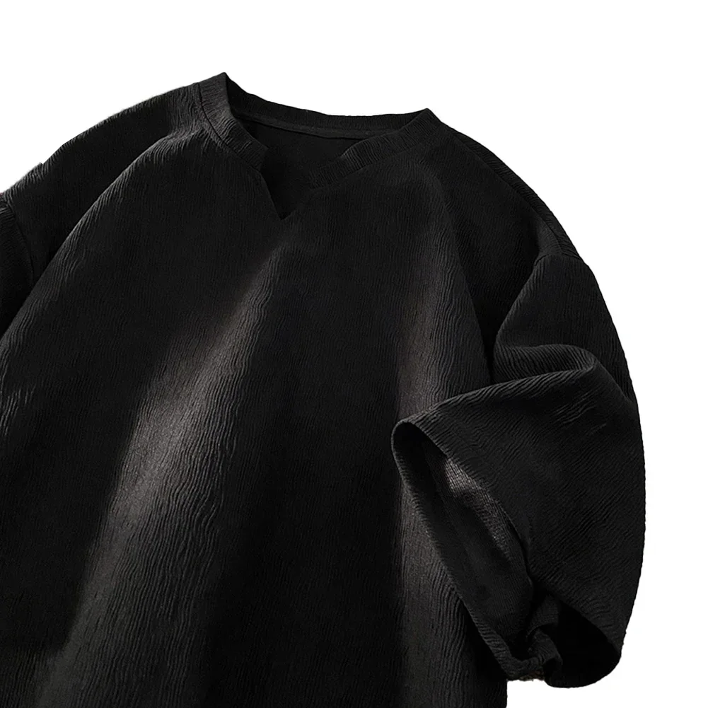 Men Half Sleeve Loose V-Neck Short Sleeve Solid All-match Korean Casual T-Shirts