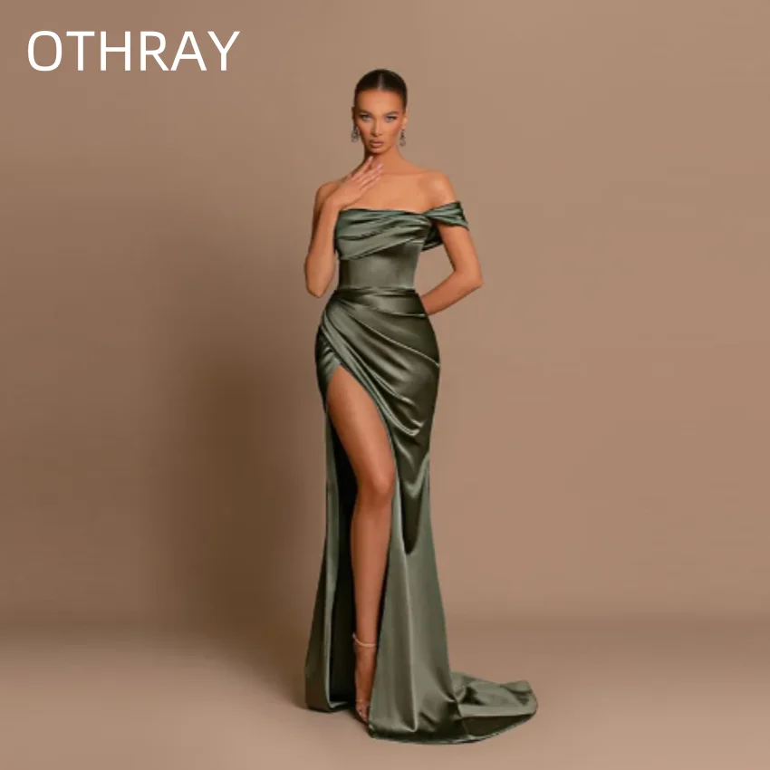 

High Slit Off the Shoulder Sleeve Classic Formal Prom Party Wedding Dress for Women Sexy One-Shoulder Mermaid Evening Dress 2024