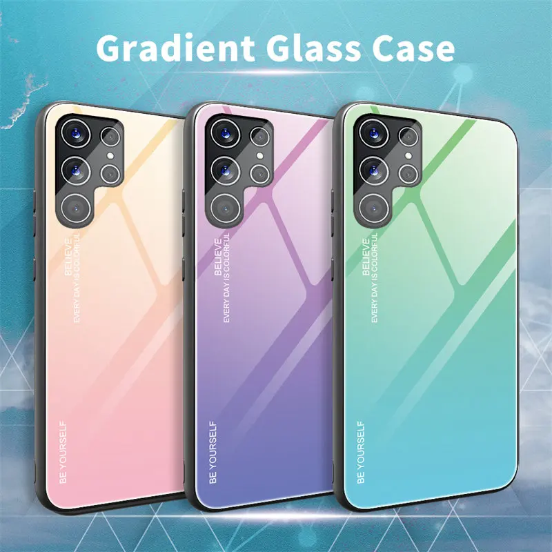 Tempered Glass Case For Samsung S22 Ultra 5G Gradient Glass Back Cover Hard Case Soft Bumper for Samsung Galaxy S22Ultra S908B