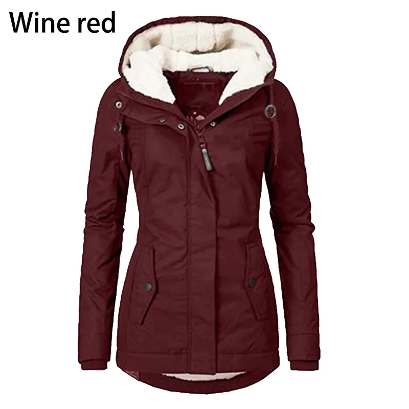 Warme winterjas Dames effen pluche verdikte jas Winddichte parka met capuchon voor buitenwandelingen