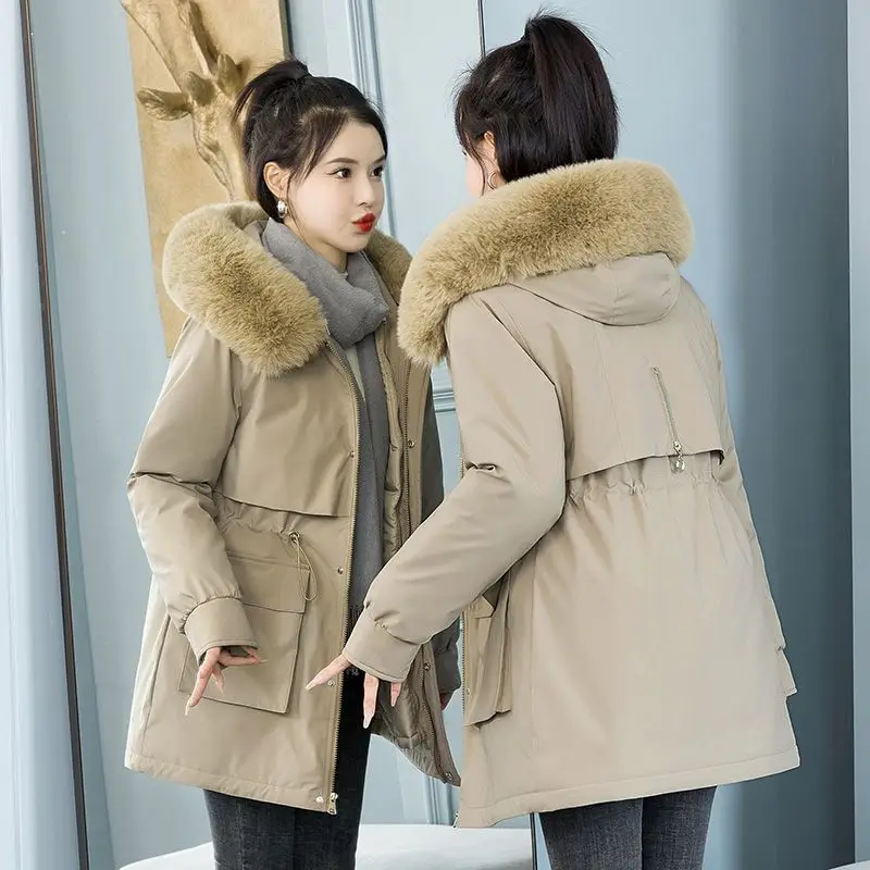 

2023 New Women Winter Jacket Long Coat Casual Parkas Removable Fur Lining Hooded Parka Cotton Thicken Warm Jacket Snow Wear