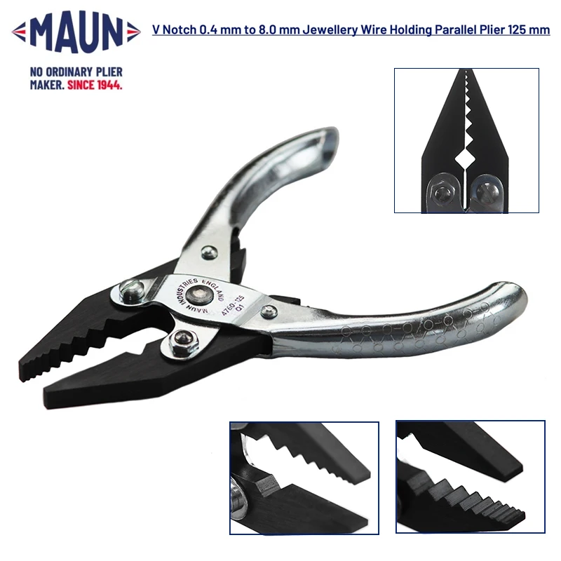 MAUN V Notch Parallel Pliers 125mm 9-Size Jewelry 0.4-6.0mm Wire Holding Pliers Craft Work Tool for Filing & Polishing Wire Ends