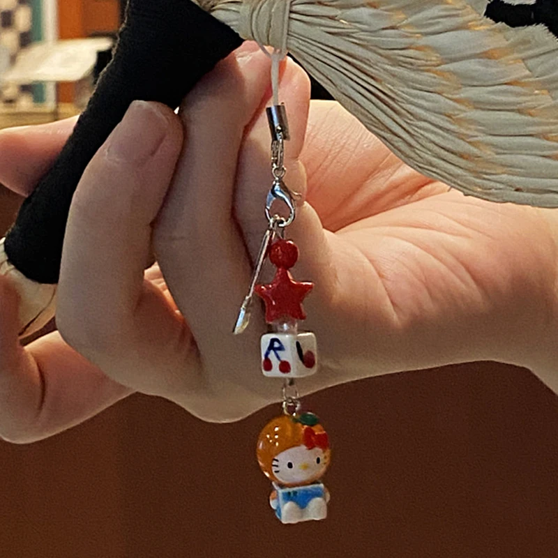 Sanrios Phone Charm Strap Keychain Kawaii Anime Hellokittys Cellphone Lanyard Wristlet Keychain Bag Pendant Phone Accessories