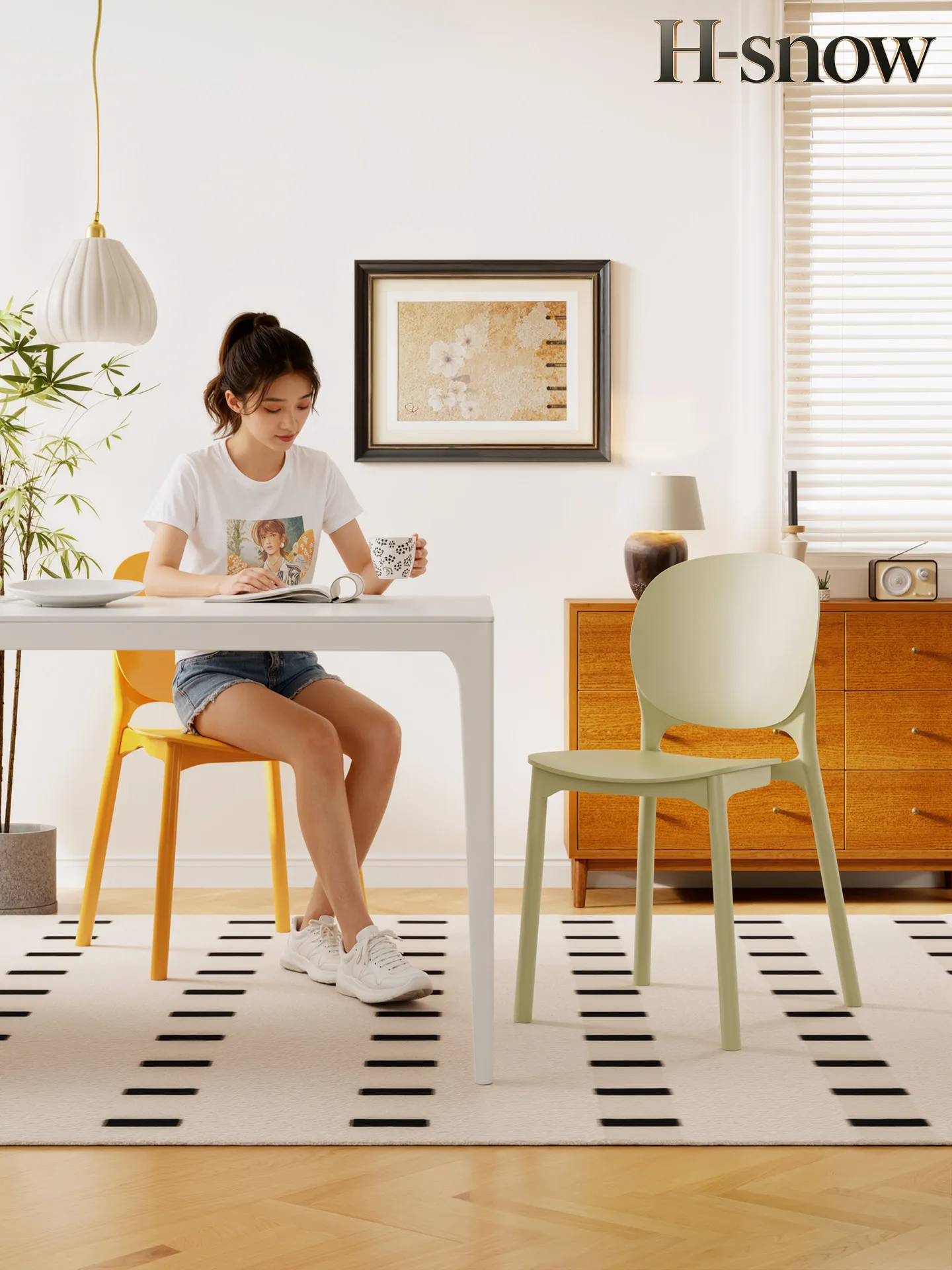 Modern minimalist plastic home dining chair stackable table chair set thickened backrest adult stool popular restaurant chair