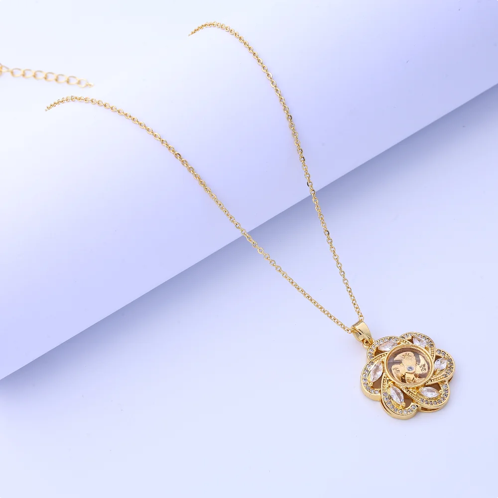 New vintage-inspired diamond-inlaid rotating necklace, unisex design