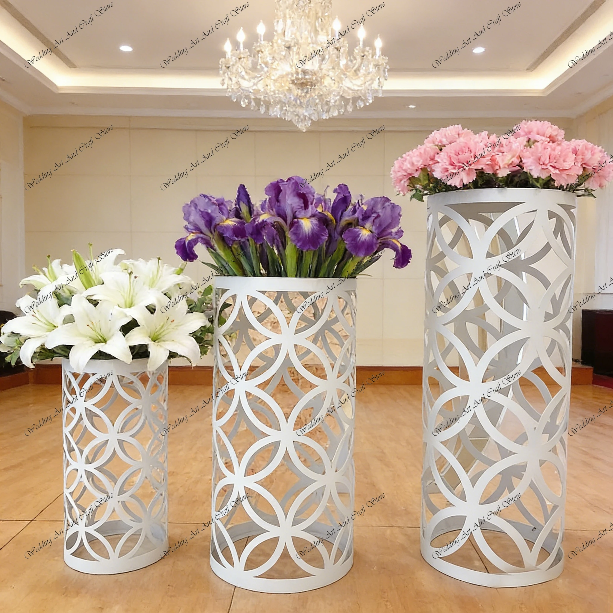 3pcs/set f30 50/70/90cm Tall Round Cylinder Stands White Circle Iron Stand Cake Table Cake Stands Flower Stand for Party ivy863