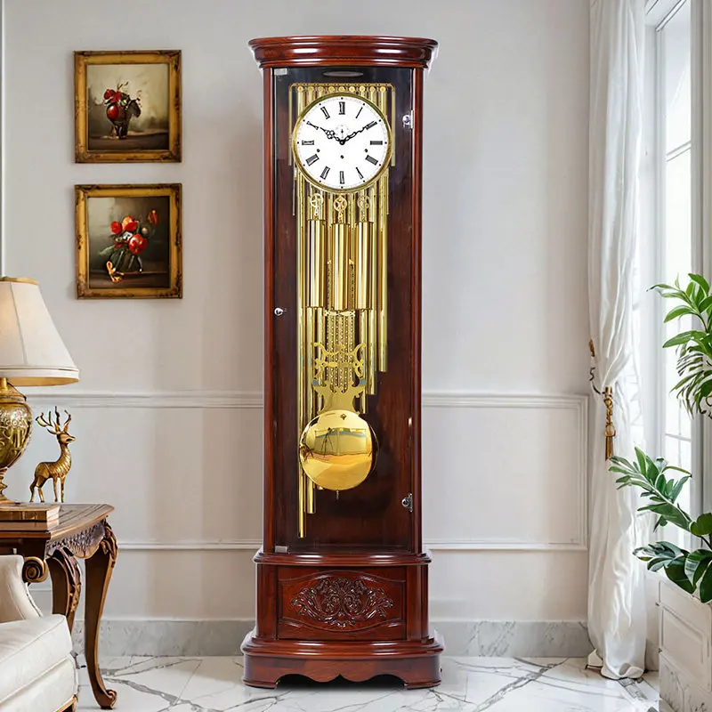 Helmler movement luxury mahogany standing clock, living room clock solid wood mechanical floor clock