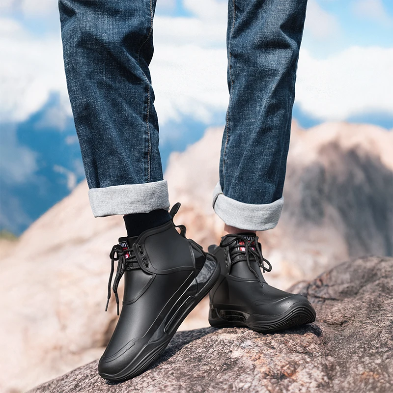 

Men's Motorcycle Boots Personalized Man Outdoor Rain Shoes Fashion Waterproof Chef Ankle Boots for Men Anti-slip Work Water Shoe
