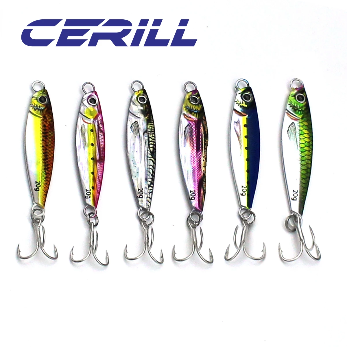 Cerill 1 PC 40g 60g 80g Super Hard 3D Print Metal Jigging Spoon Fishing Lure Slow Long Shot Boat Bass Trout Saltwater Bait