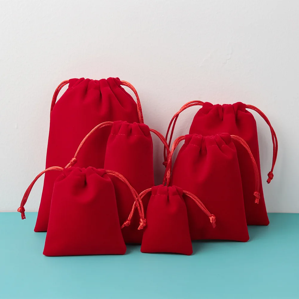 5 pz rosso coulisse gioielli in velluto piccola borsa Goodie per ciondolo perline orecchini con ciondoli collana bomboniere sacchetto regalo Joyero