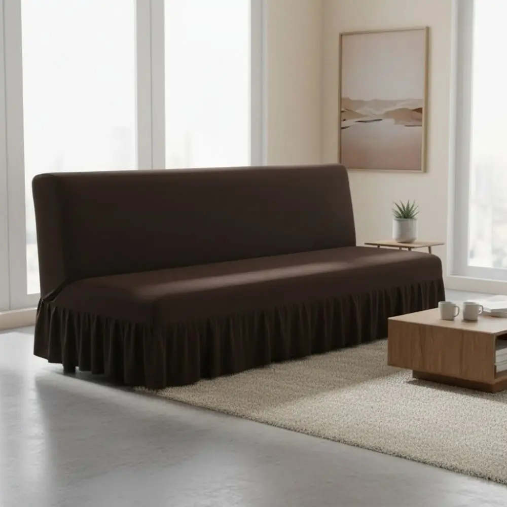 Elastic Armless Futon Sofa Cover Skin-friendly Stain-resistant Folding Sofa Bed Cover with Skirt Breathable Couch Cover
