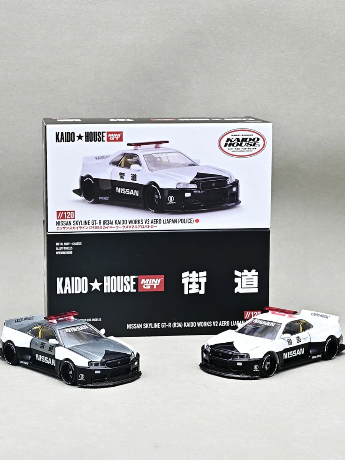 MINIGT kaido house 120 1/64 nissan Skyline GTR-34 v2 aero japan police alloy car model