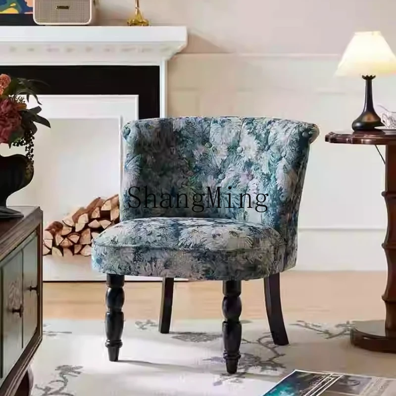 

FG retro single sofa chair home living room balcony bedroom homestay solid wood small apartment fabric chair