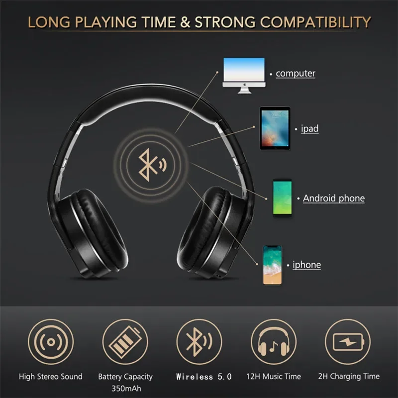 سماعات رأس ومكبرات صوت لاسلكية SODO MH2 2 في 1 قابلة للطي هاي فاي ستيريو بلوتوث 5.0 مع دعم ميكروفون لـ TF وFM