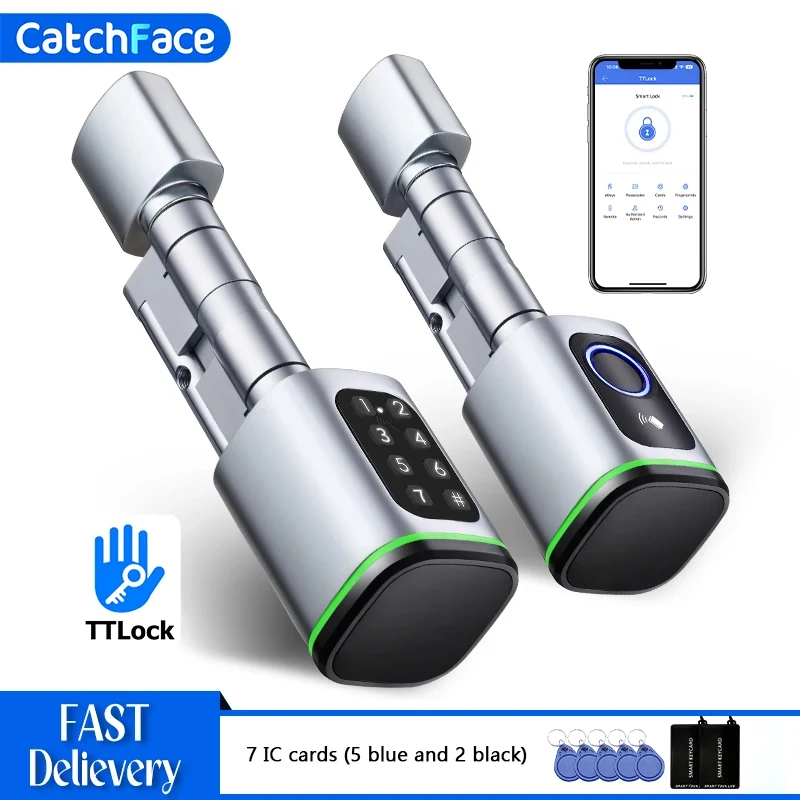 Euro TTLock 앱 지문 또는 코드 비밀번호 디지털 RFID 카드 실린더 스마트 도어락, 알렉사 구글 홈과 전자  Best5